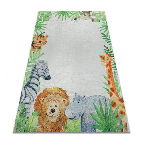Kab. BAMBINO 54090 mosható szőnyeg Állatok, Afrika gyerekeknek csúszásgátló - fehér / zöld 140x200 cm