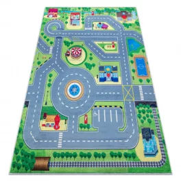   Kab. BAMBINO 9028 mosható szőnyeg Város, utcák gyerekeknek csúszásgátló - zöld / szürke 140x200 cm