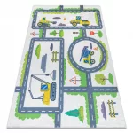 Kab. BAMBINO 2338 mosható szőnyeg Kotrógép gyerekeknek csúszásgátló - fehér / zöld 160x220 cm