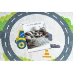 Kab. BAMBINO 2338 mosható szőnyeg Kotrógép gyerekeknek csúszásgátló - fehér / zöld 160x220 cm