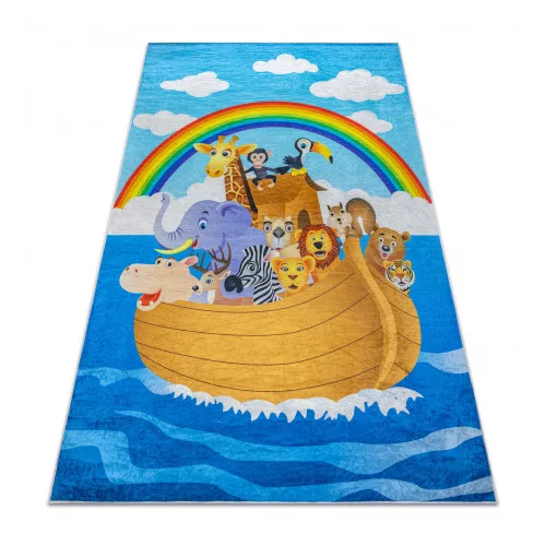 Kab. BAMBINO 2685 mosható szőnyeg Állatok, Hajó gyerekeknek csúszásgátló - kék / barna  160x220 cm