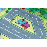 Kab. BAMBINO 9028 mosható szőnyeg Város, utcák gyerekeknek csúszásgátló - zöld / szürke 160x220 cm