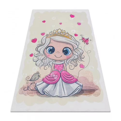 Kab. BAMBINO 43020 mosható szőnyeg Hercegnő, csillagok gyerekeknek csúszásgátló - krém / rózsaszín 160x220 cm