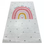 Kab. BAMBINO 47810 mosható szőnyeg Szivárvány, pöttyök gyerekeknek csúszásgátló - fehér / rózsaszín 160x220 cm