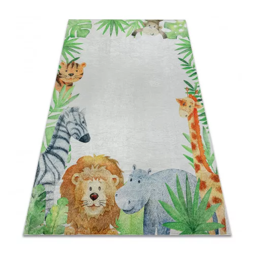 Kab. BAMBINO 54090 mosható szőnyeg Állatok, Afrika gyerekeknek csúszásgátló - fehér / zöld 160x220 cm
