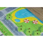 Kab. BAMBINO 2624 mosható szőnyeg Város, utcák gyerekeknek csúszásgátló - zöld / szürke 200x290 cm