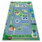 Kab. BAMBINO 9028 mosható szőnyeg Város, utcák gyerekeknek csúszásgátló - zöld / szürke 200x290 cm