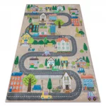 Kab. BAMBINO 34600 mosható szőnyeg Város, utcák gyerekeknek csúszásgátló - bézs / szürke 200x290 cm