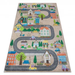   Kab. BAMBINO 34600 mosható szőnyeg Város, utcák gyerekeknek csúszásgátló - bézs / szürke 200x290 cm