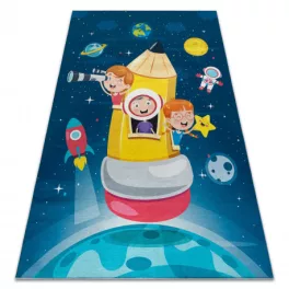   Kab. BAMBINO 42810 mosható szőnyeg Rakéta, bolygók gyerekeknek csúszásgátló - kék / barna  200x290 cm