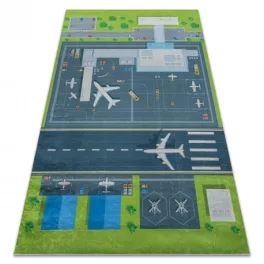   Kab. BAMBINO 46990 mosható szőnyeg Repülőtér, repülőgépek gyerekeknek csúszásgátló - zöld / szürke 200x290 cm