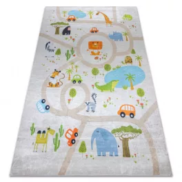   Kab. BAMBINO 50230 mosható szőnyeg Állatkert, utcák gyerekeknek csúszásgátló - bézs / zöld 200x290 cm