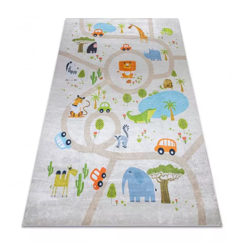 Kab. BAMBINO 50230 mosható szőnyeg Állatkert, utcák gyerekeknek csúszásgátló - bézs / zöld 200x290 cm