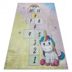 Kab. BAMBINO 54060 mosható szőnyeg Egyszarvú, komló gyerekeknek csúszásgátló - rózsaszín / sárga 200x290 cm