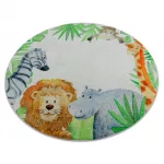 Kab. BAMBINO 54090 kör mosható szőnyeg Állatok, Afrika gyerekeknek csúszásgátló - fehér / zöld kör 100 cm