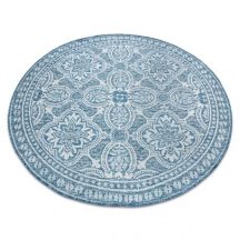   Fonott sizal szőnyeg LOFT 21193 Kör boho elefántcsont/ezüst/kék kör 160 cm