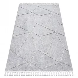   Kab. Szőnyeg SEVILLA Z791C mozaik szürke / csík fehér Rojt BERBER shaggy 200x290 cm
