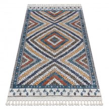   Modern szőnyeg BELLE BG30C Gyémánt, etnikai kék / krém Rojt 160x220 cm