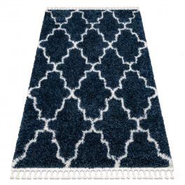   Kab. Szőnyeg BERBER UNION 3488 Lóhere Marokkói Trellis kék / krém Rojt shaggy 140x190 cm