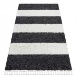 Kab. Szőnyeg BERBER UNION 4079 Csík szürke / krém Rojt shaggy 200x290 cm