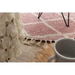 Kab. Szőnyeg BERBER TROIK A0010 kör rózsaszín / fehér Rojt shaggy kör 160 cm
