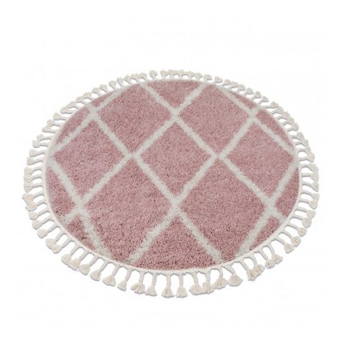 Szőnyeg BERBER TROIK A0010 kör rózsaszín / fehér Rojt shaggy kerék 120 cm