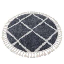   Kab. Szőnyeg BERBER CROSS B5950 kör szürke / fehér Rojt shaggy kör 120 cm