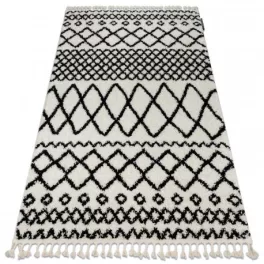   Kab. Szőnyeg BERBER SAFI N9040 fehér / fekete Rojt shaggy 180x270 cm