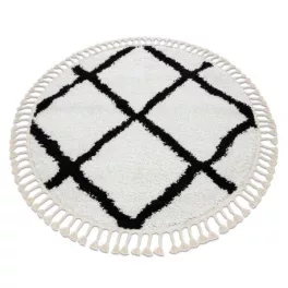 Kab. Szőnyeg BERBER CROSS fehér Rojt shaggy kör 120 cm