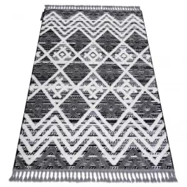   Kab. Szőnyeg MAROC P642 Gyémánt, Cikcakk szürke / fehér Rojt BERBER shaggy 120x170 cm
