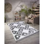 Kab. Szőnyeg MAROC P662 gyémánt fekete / fehér Rojt BERBER shaggy 120x170 cm