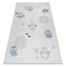   Kab. BAMBINO 1161 mosható szőnyeg Baglyok gyerekeknek csúszásgátló - szürke 140x190 cm