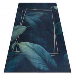 ANDRE 1170 mosható szőnyeg Levelek, geometriai csúszásgátló - kék 80x150 cm
