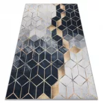 Kab. ANDRE 1171 mosható szőnyeg Kocka, geometriai csúszásgátló - fekete / arany 80x150 cm