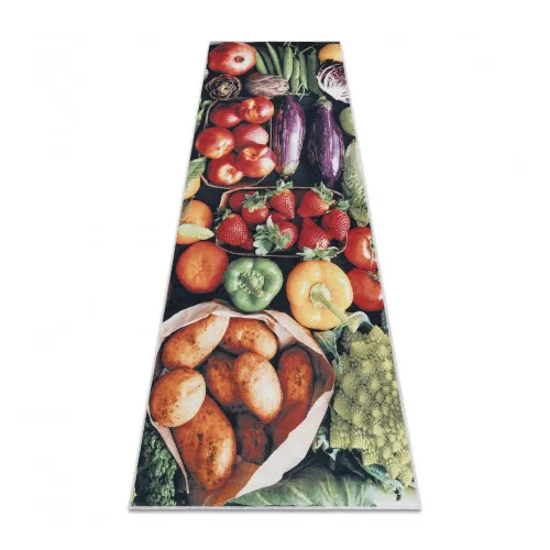 Kab. ANDRE 1711 mosható szőnyeg Gyümölcsök és zöldségek, konyhába csúszásgátló - zöld 80x200 cm