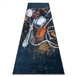   Kab. ANDRE 9002 mosható szőnyeg Kanalak, fűszerek konyhába csúszásgátló - kék / terrakotta 80x200 cm