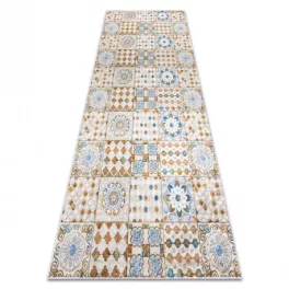   Kab. ANDRE 53010 mosható szőnyeg Liszaboni csempek, konyhába csúszásgátló - bézs / kék 80x200 cm