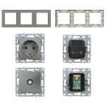 Nova III kettő dugalj TV csatlakozóval szürke szálcsiszolt kerettel