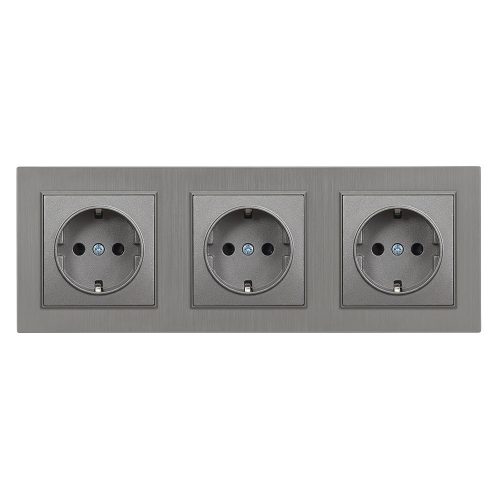 Nova III földelt dugalj  szürke szálcsiszolt kerettel