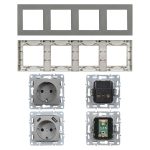 Nova IV kettő dugalj kettő USB csatlakozóval szürke szálcsiszolt kerettel