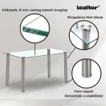 Berna 140 cm szögletes üveg étkezőasztal