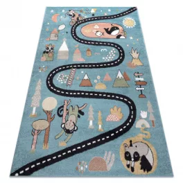   Kab. Szőnyeg FUN Route gyerekeknek, utca, állatok kék 240x330 cm