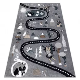   Kab. Szőnyeg FUN Route gyerekeknek, utca, állatok szürke 200x290 cm