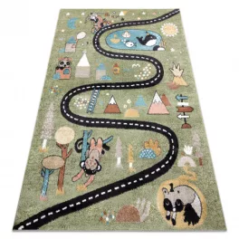   Kab. Szőnyeg FUN Route gyerekeknek, utca, állatok zöld 200x290 cm