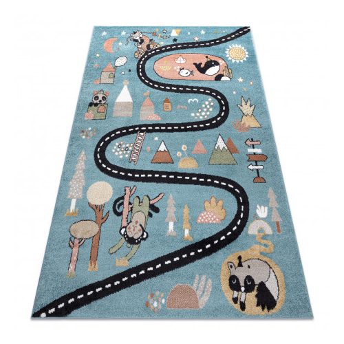 Szőnyeg FUN Route gyerekeknek, utca, állatok kék 180x270 cm