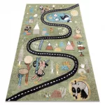 Kab. Szőnyeg FUN Route gyerekeknek, utca, állatok zöld 160x220 cm
