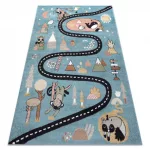 Kab. Szőnyeg FUN Route gyerekeknek, utca, állatok kék 120x170 cm