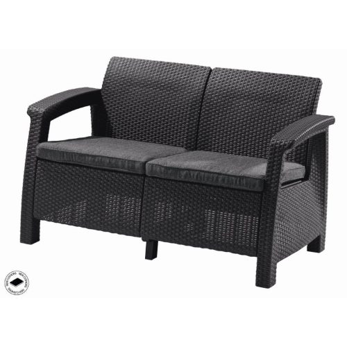 Keter Corfu kerti bútor love seat kétszemélyes kanapé, grafitszürke