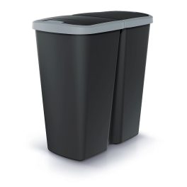   Hulladékgyűjtő Prosperplast COMPACTA Q DUO, 45 l fekete, világosszürke fedéllel
