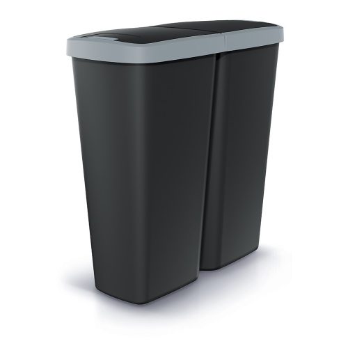 Hulladékgyűjtő Prosperplast COMPACTA Q DUO, 50 l fekete, világosszürke fedéllel